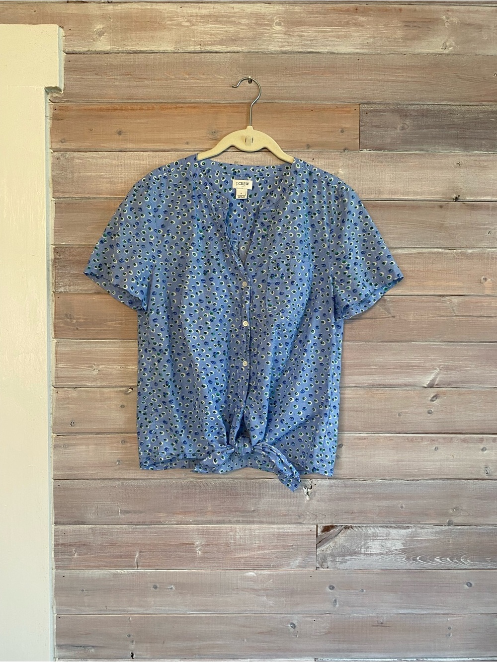 J. Crew blue floral button up cotton blouse size small